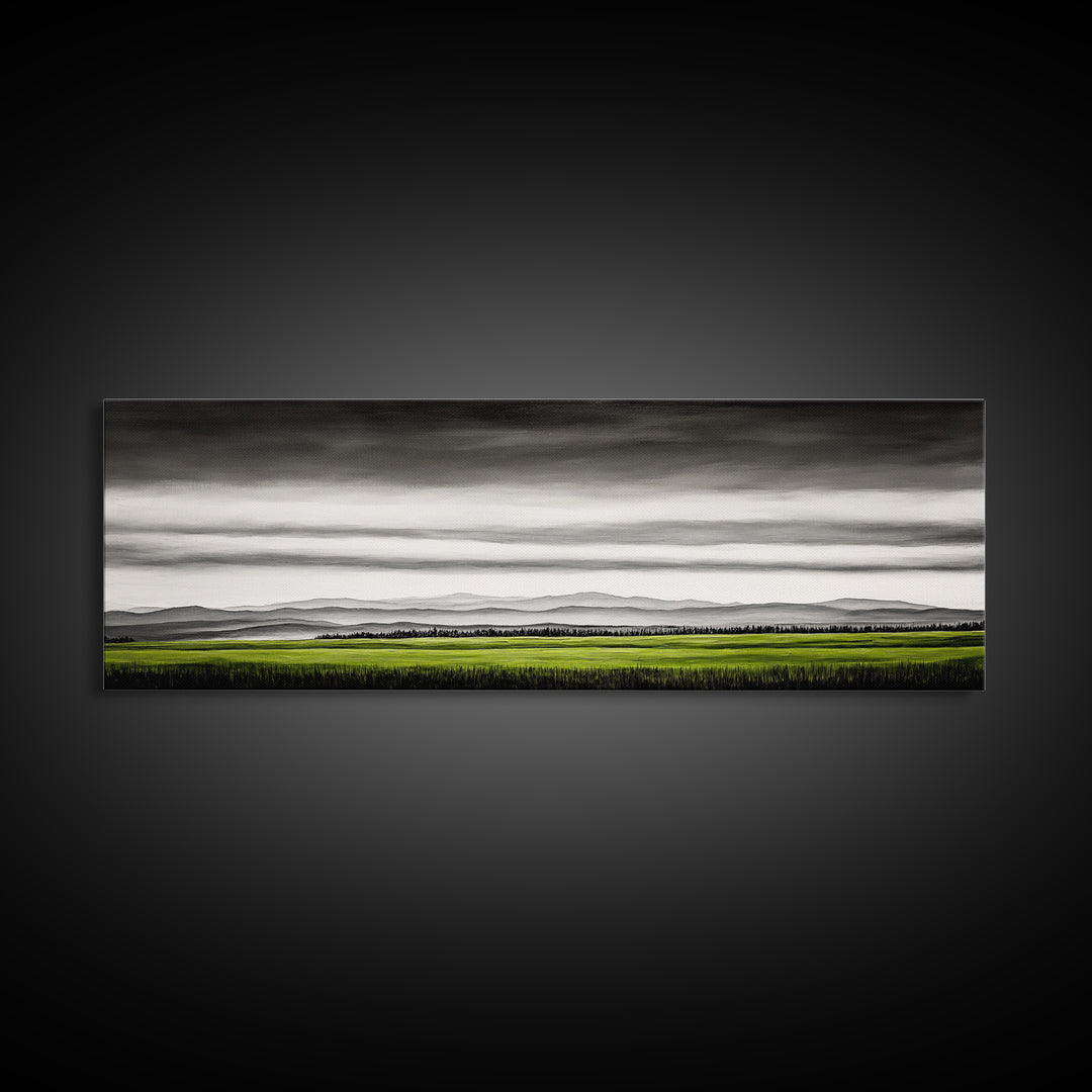Rolling Hills, Green Fields, Minimalist Landscape, Canvas Print, Nature Wall Art, Modern Farmhouse, Rustic Decor, Office Aesthetic