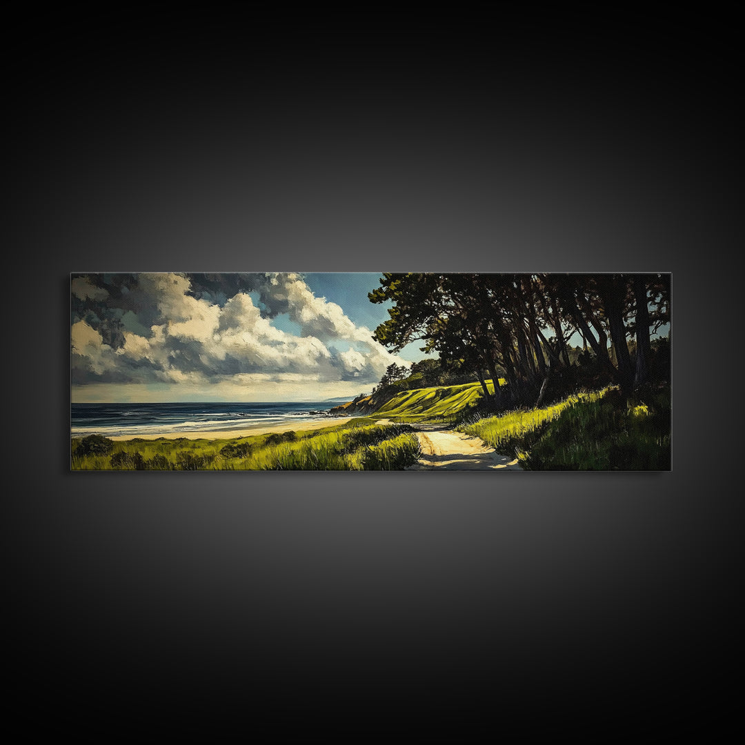 Coastal Path, Ocean View, Beach Landscape, Tranquil Art Print, Blue Green Decor, Relaxing Wall Art, Framed Canvas Print, Housewarming