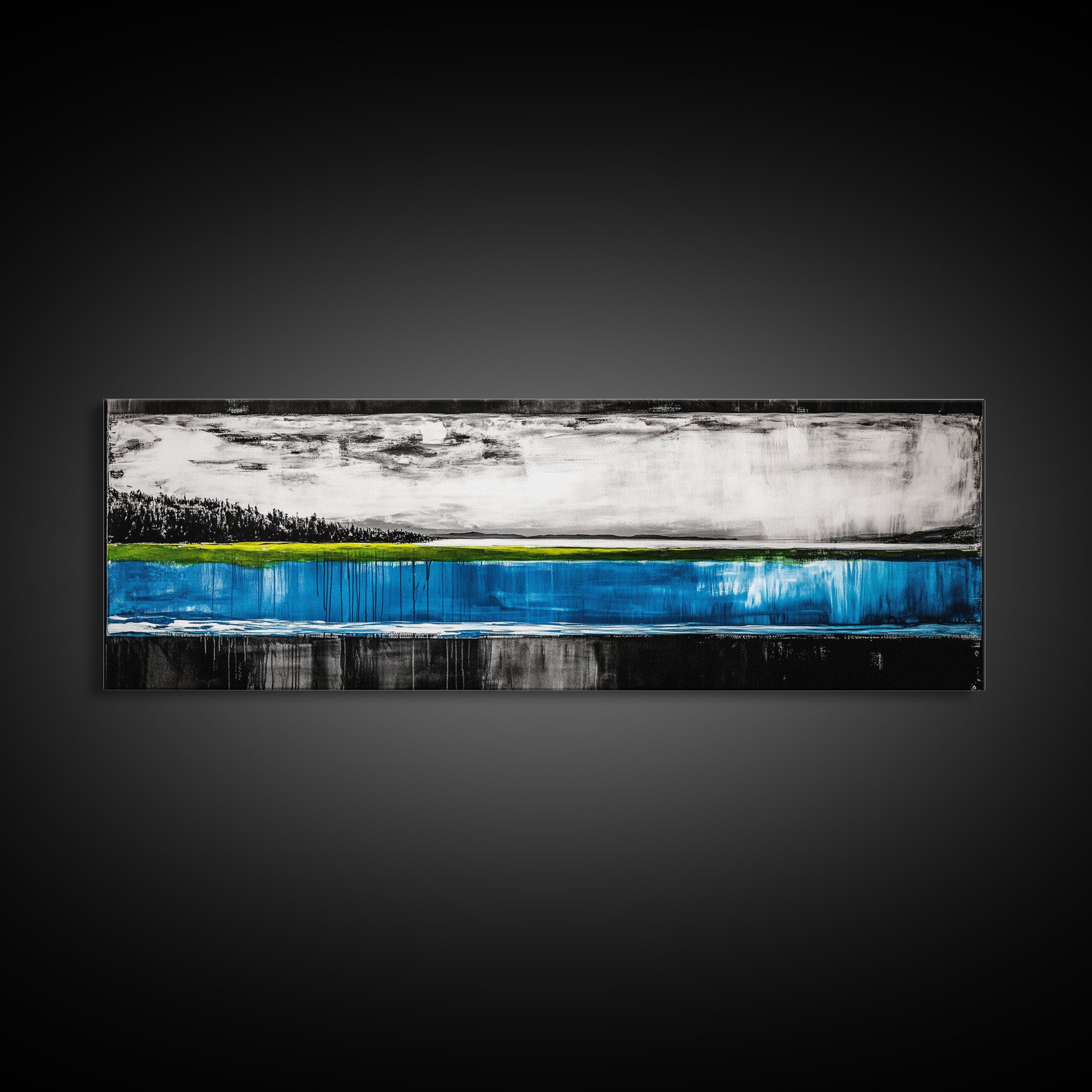 Lake Reflection, Blue Water Art, Minimalist Landscape, Nature Serenity, Monochrome Sky, Peaceful Home Decor, Canvas Print
