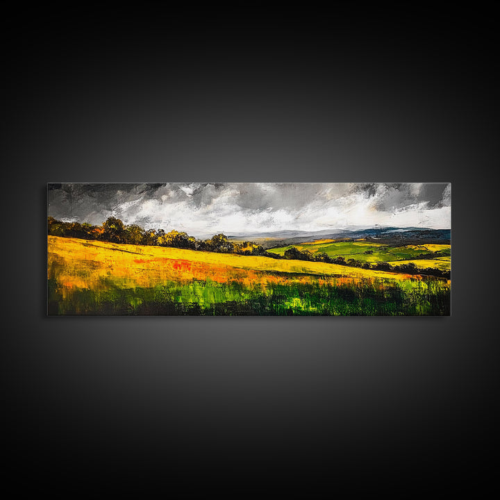 Rolling Hills, Golden Fields, Nature Landscape Art, Framed Canvas Print, Rustic Home Decor, Modern Farmhouse Wall Art, Large Artwork