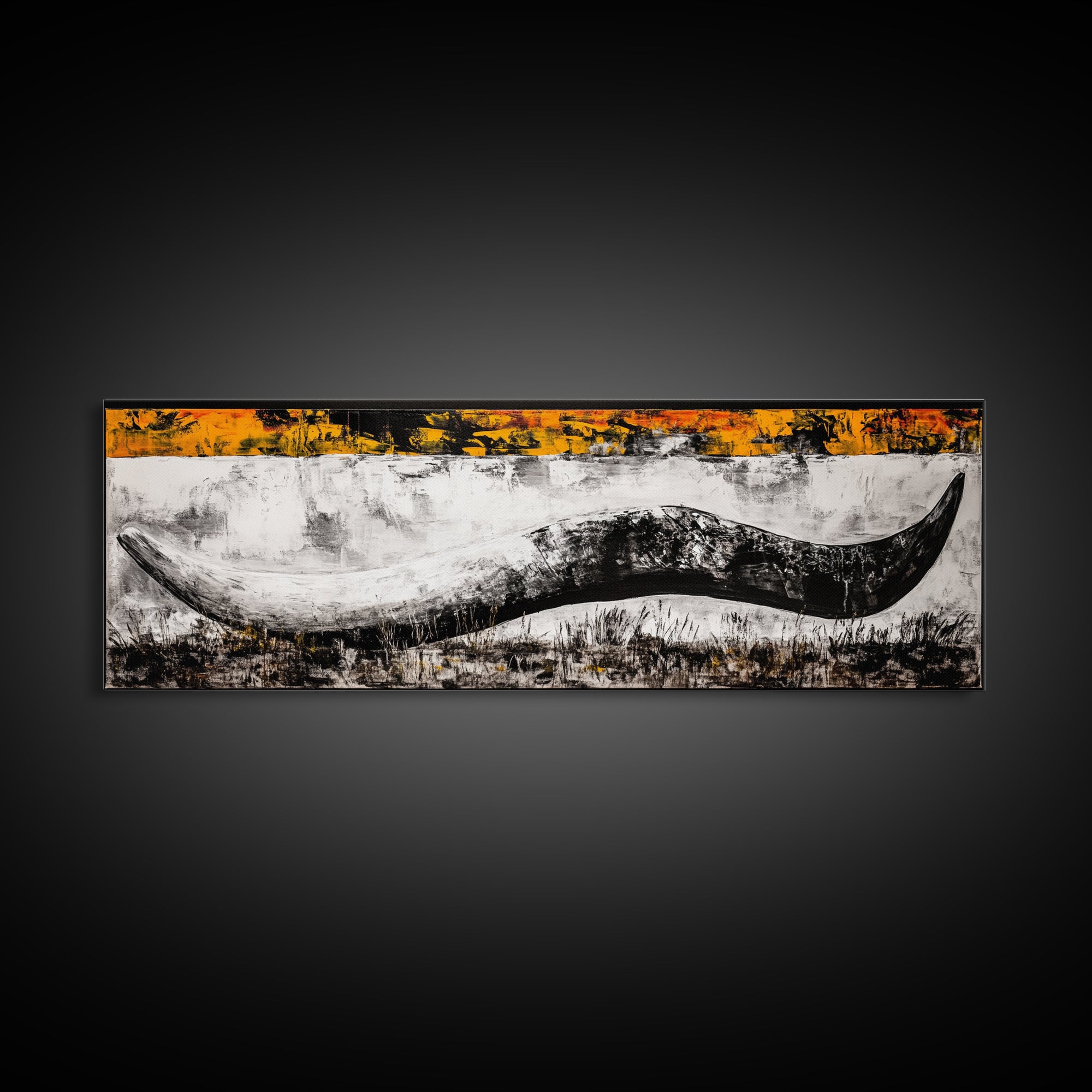 Abstract Horn, Western Wall Art, Longhorn Painting, Framed Canvas Print, Modern Farmhouse, Rustic Decor, Cowboy Wall Art, Black and White