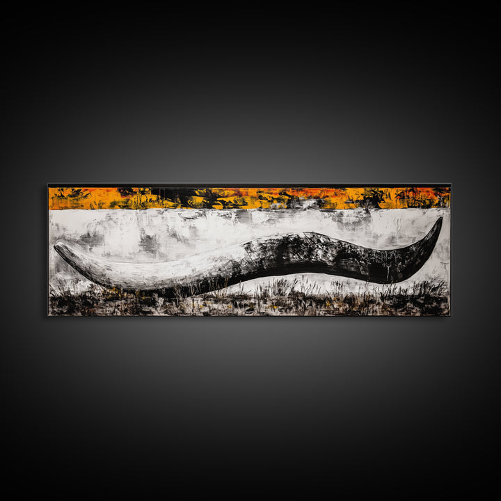 Abstract Horn, Western Wall Art, Longhorn Painting, Framed Canvas Print, Modern Farmhouse, Rustic Decor, Cowboy Wall Art, Black and White
