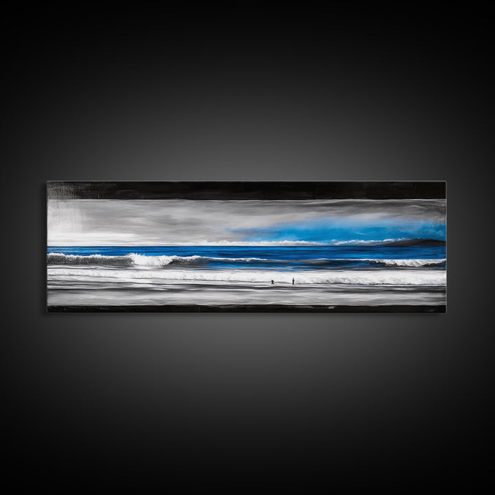 Ocean Horizon, Blue Waves, Coastal Landscape, Framed Canvas Print, Minimalist Seascape, Nautical Wall Art, Living Room Artwork