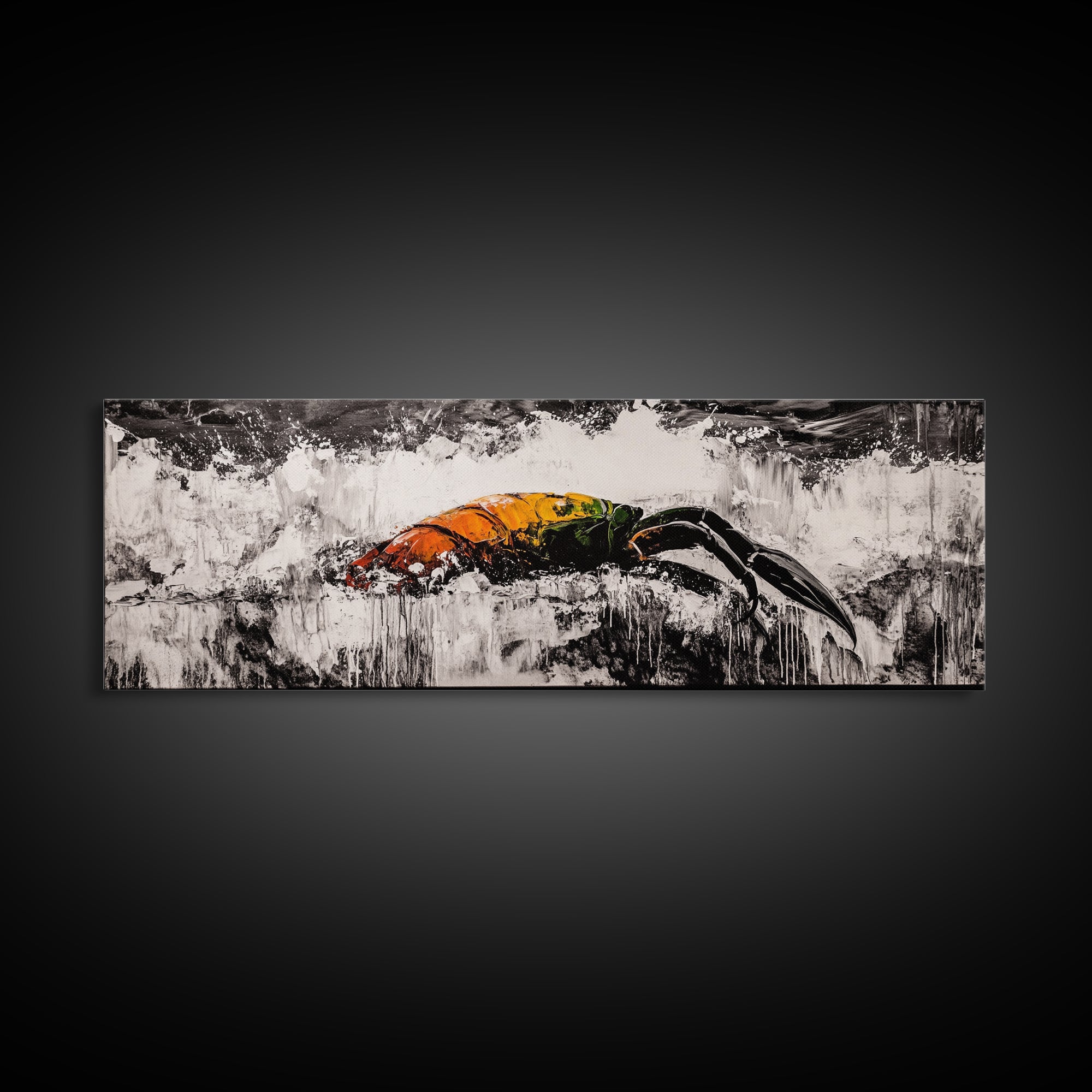 Crashing Waves, Lobster Art, Coastal Abstract, Canvas Print, Nautical Home Decor, Seafood Kitchen Art, Beach House Wall Art