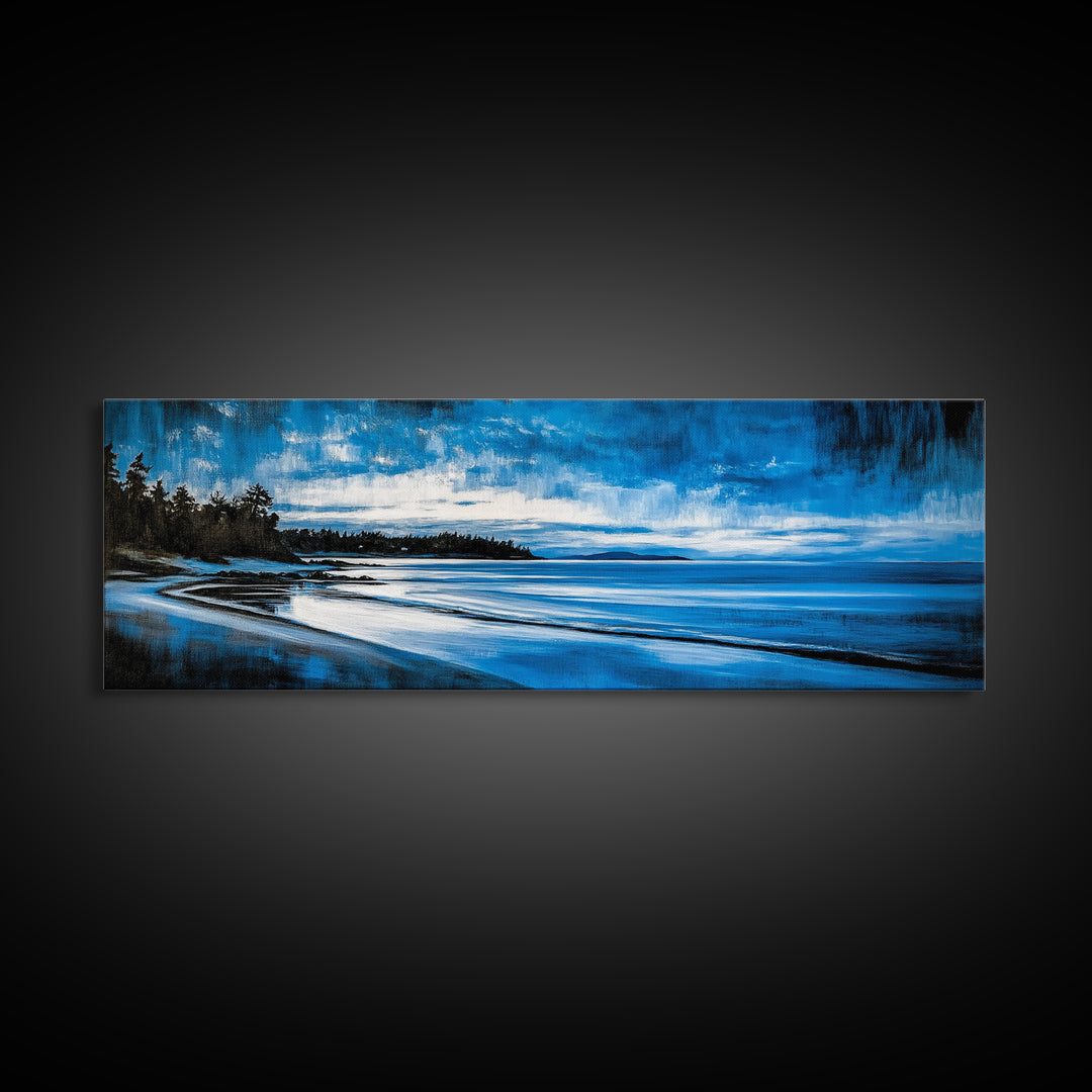 Blue Horizon, Twilight Seascape, Tranquil Beach Wall Art, Canvas Print, Calming Coastal Painting, Bedroom Relaxation Decor, Ocean Serenity
