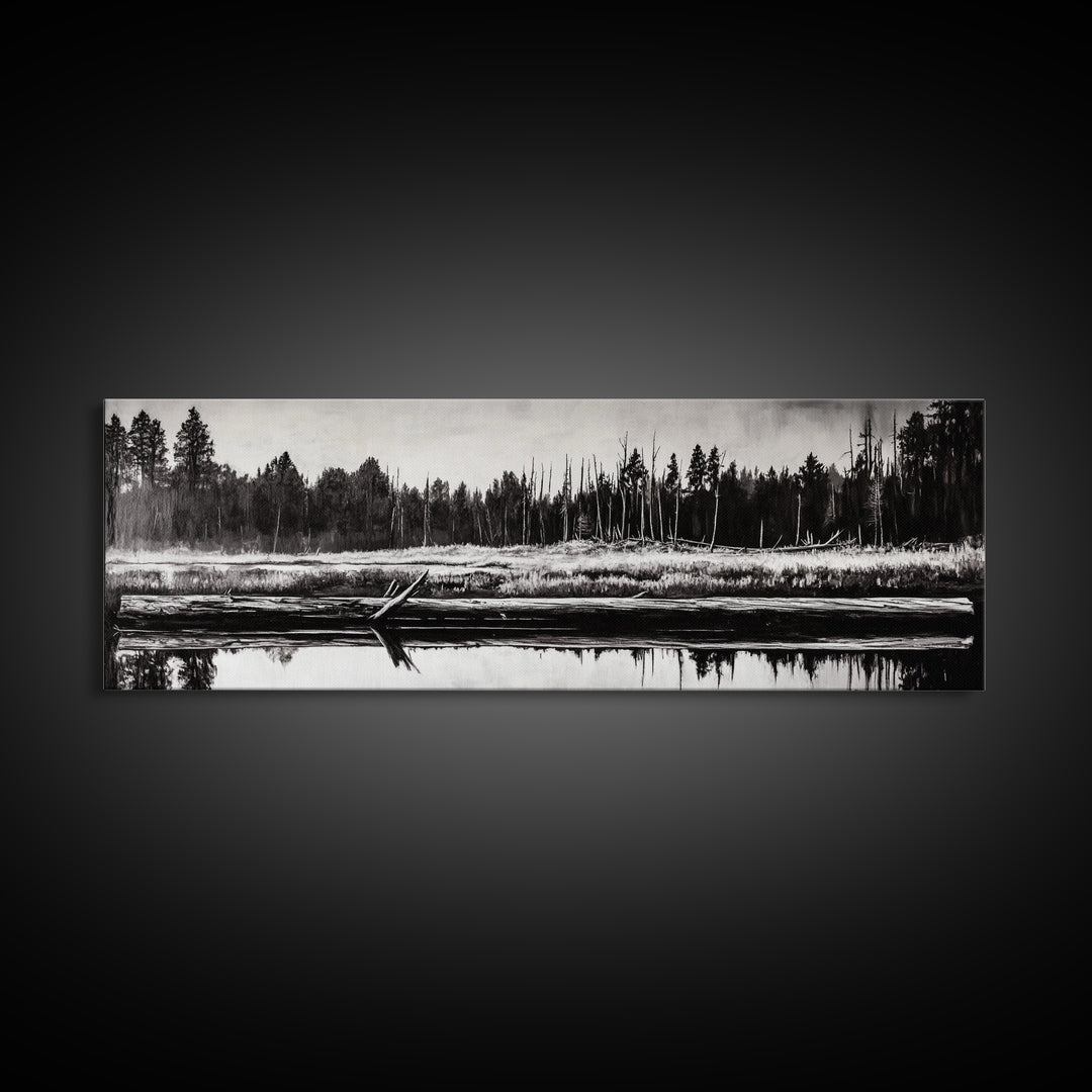 Monochrome Forest, Black and White, Nature Wall Art, Minimalist Landscape, Serene Art, Woodland Scene, Framed Canvas Print, Bedroom Wall Art