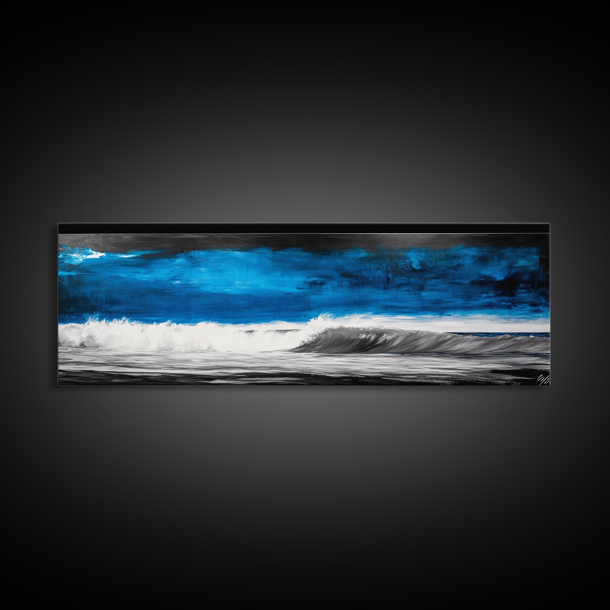Ocean Wave Painting, Blue Seascape Art, Modern Coastal Decor, Large Beach Wall Art, Minimalist Water Art, Office Wall Decor, Framed Canvas Print