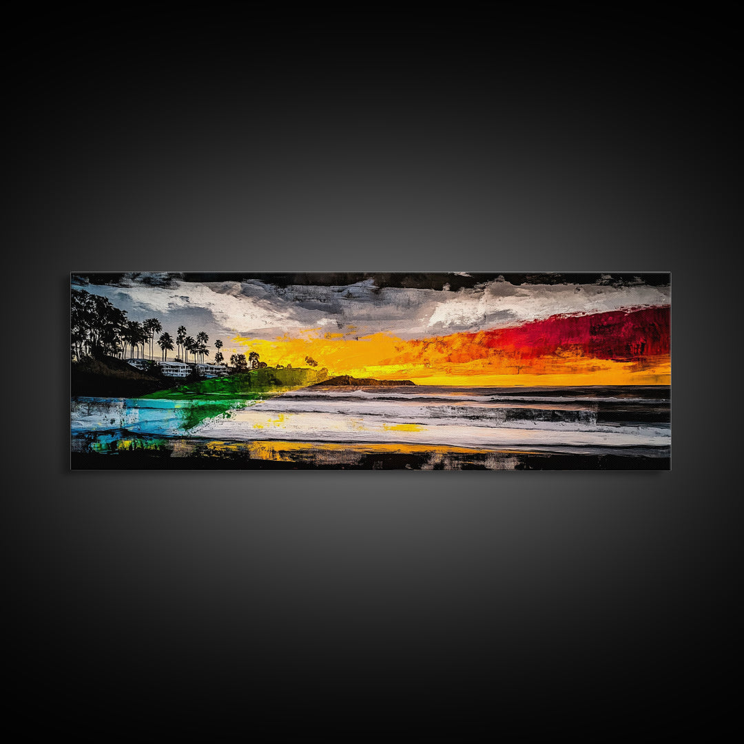 Pier, Ocean, Sunset, Framed Canvas Print, Nautical Wall Art, Coastal Home Decor, Minimalist Seascape, Surf Beach Art, Large Modern Painting