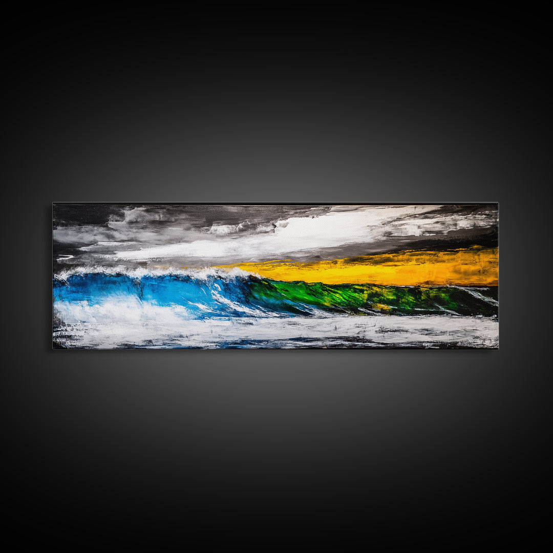 Blue, Green, Wave, Framed Canvas Print, Ocean Wall Art, Surfer Gift, Coastal Living Decor, Modern Abstract Seascape, Minimalist Art Piece