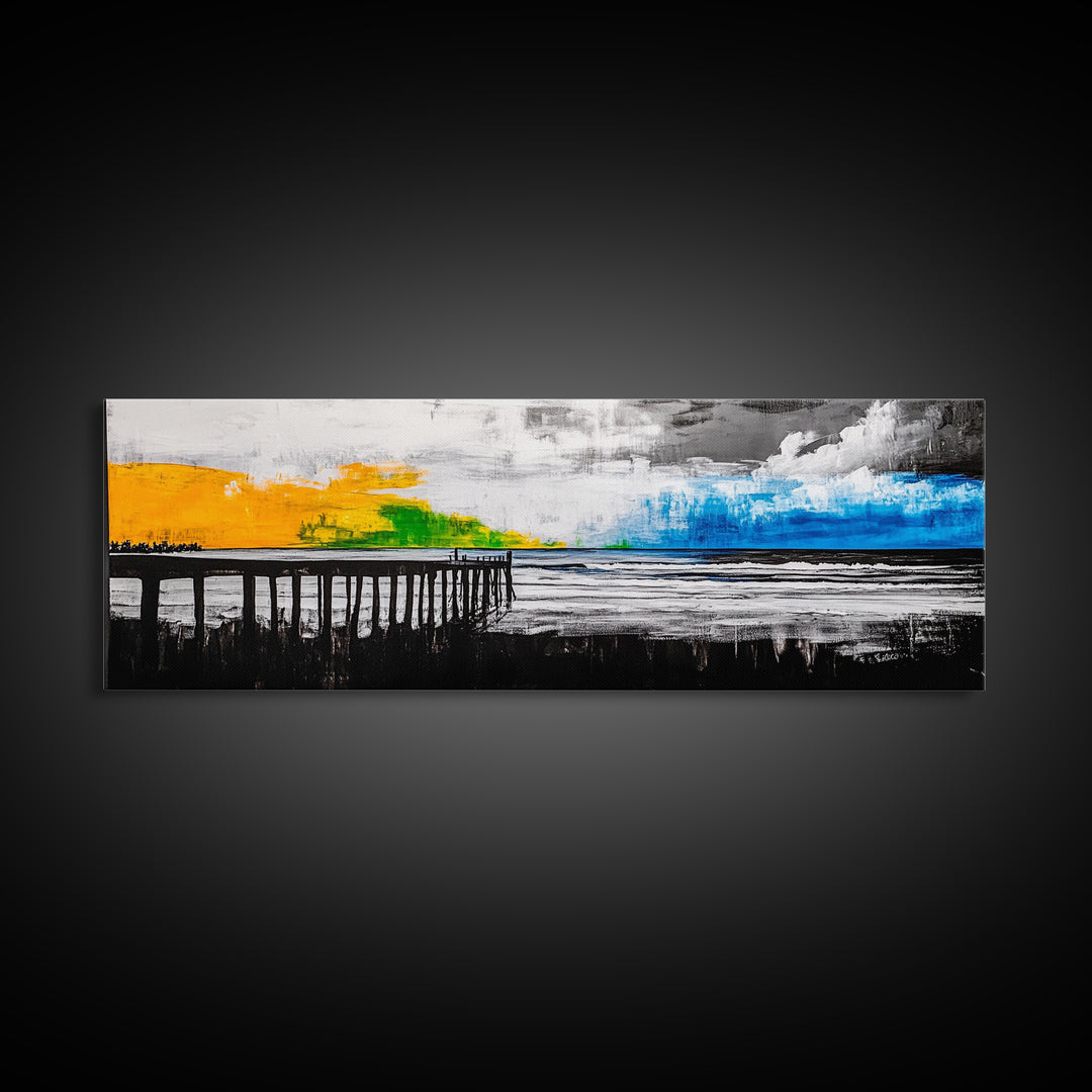 Pier, Beach, Ocean, Canvas Print, Black and White Coastal Art, Minimalist Wall Decor, Modern Seascape, Surf Inspired Painting, Nautical Theme