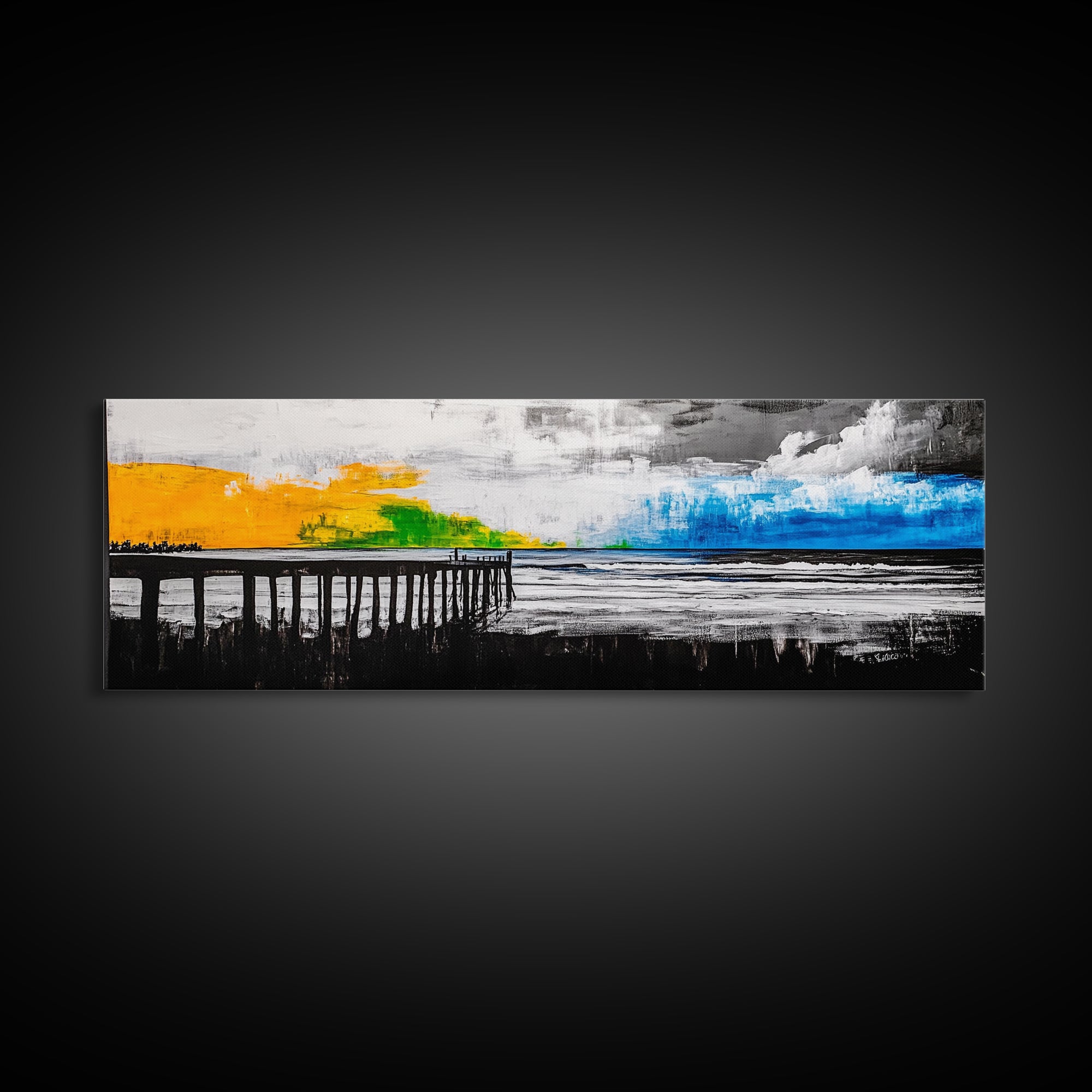 Pier, Beach, Ocean, Canvas Print, Black and White Coastal Art, Minimalist Wall Decor, Modern Seascape, Surf Inspired Painting, Nautical Theme