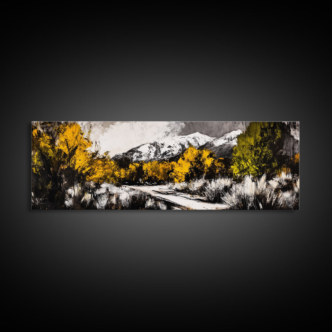 Autumn Forest Scene, Yellow Tree Painting, Rustic Nature Print, Cozy Living Room Wall Decor, Large Canvas Print, Framed Canvas Print