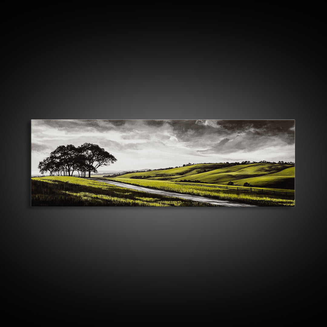 Rolling Hills, Nature Wall Art, Country Landscape Painting, Warm Autumn Tones, Rustic Home Decor, Framed Canvas Print, Living Room