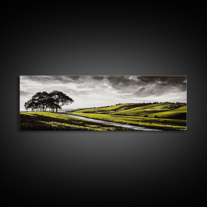 Rolling Hills, Nature Wall Art, Country Landscape Painting, Warm Autumn Tones, Rustic Home Decor, Framed Canvas Print, Living Room