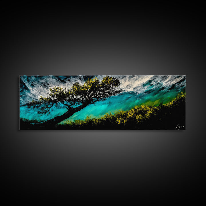 Abstract, Windy Tree, Coastal, Storm, Framed Canvas Print, Moody Wall Art, Large Wall Art, Nature Art, Modern Home Decor, Living Room Wall Art