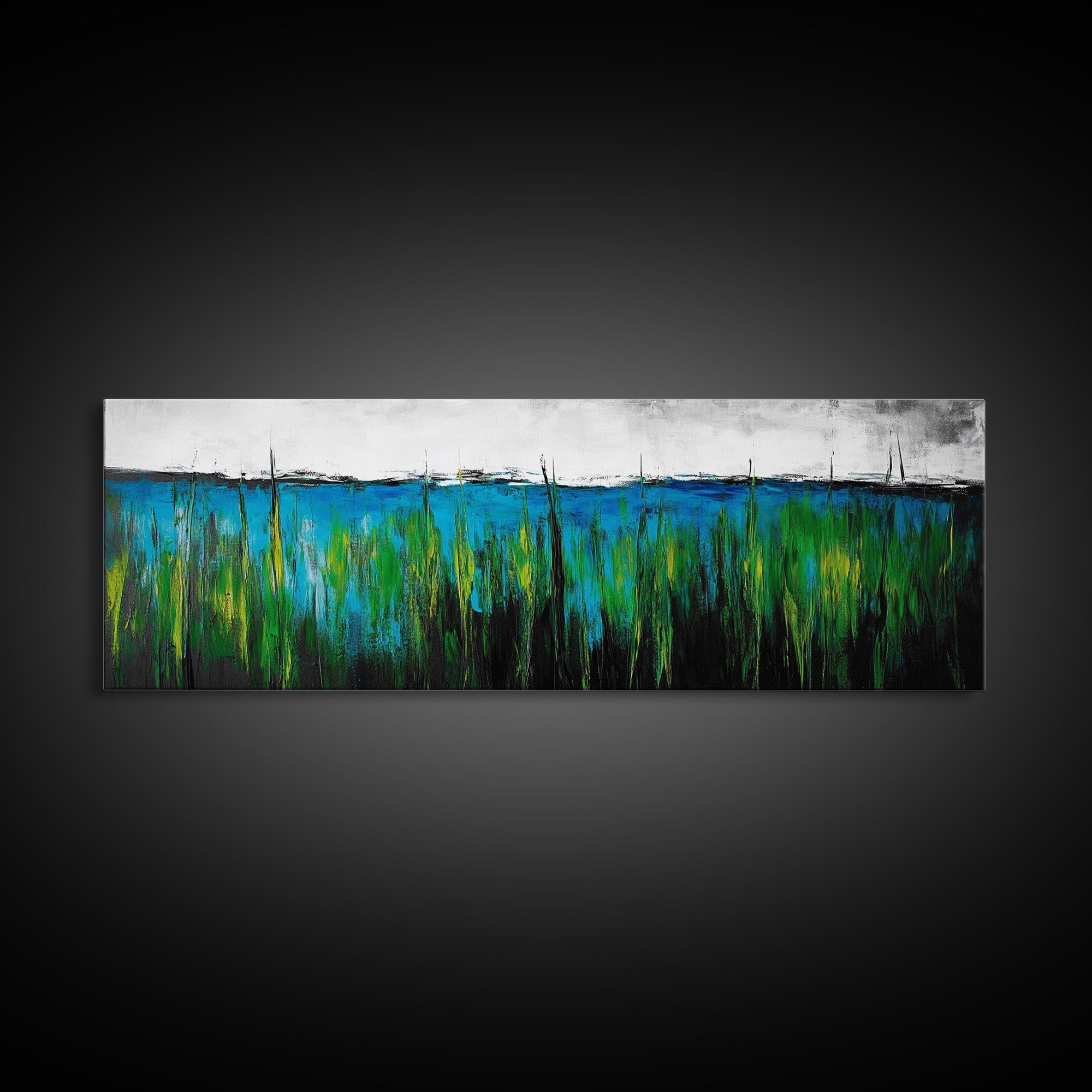 Ocean Grass, Coastal Wall Art, Blue Green Abstract, Framed Canvas Print, Beach House Decor, Serene Art, Minimalist Seascape, Tranquil Home Decor