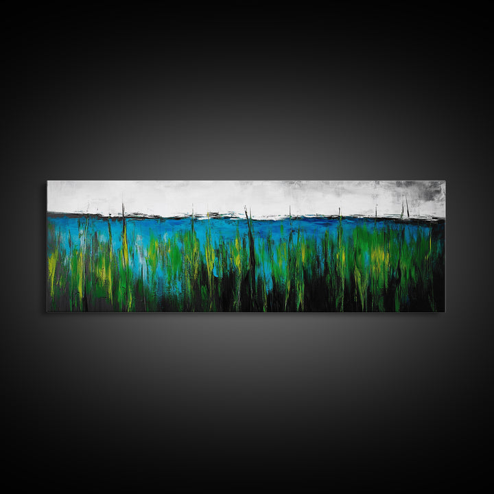 Ocean Grass, Coastal Wall Art, Blue Green Abstract, Framed Canvas Print, Beach House Decor, Serene Art, Minimalist Seascape, Tranquil Home Decor