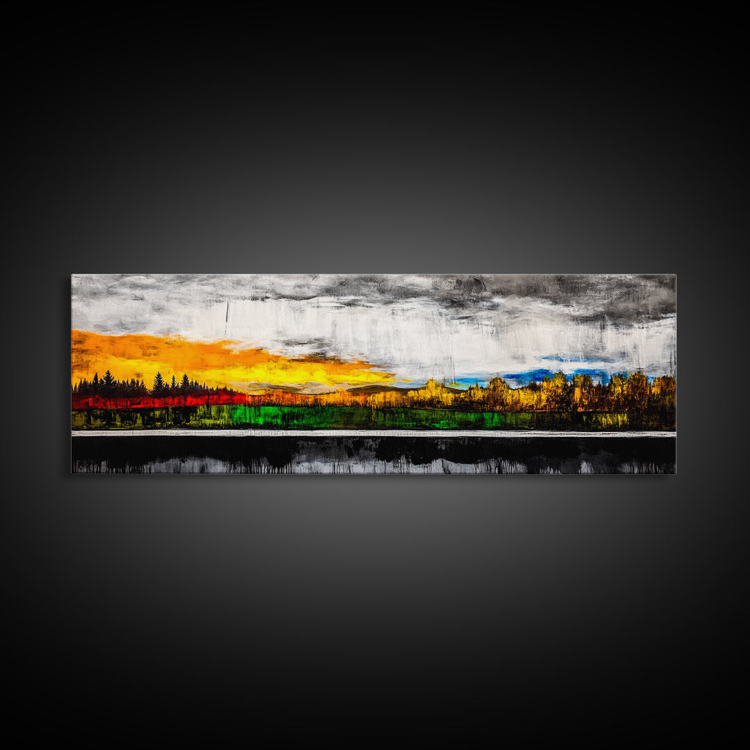 Sunset Landscape, Autumn Trees, Nature Art, Framed Canvas Print, Mountain Scene, Moody Sky, Living Room Wall Art, Dramatic Fall Decor