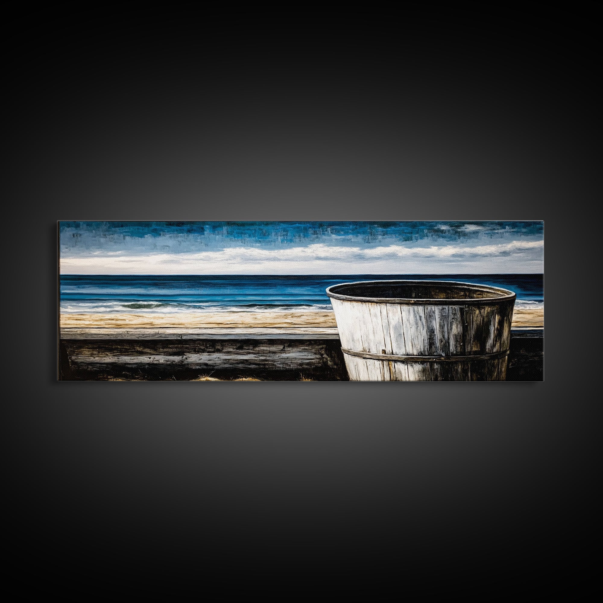 Beach Barrel, Nautical Wall Art, Coastal Home Decor, Canvas Print, Ocean Blue Wall Art, Rustic Seaside, Living Room Decor, Beach House Art