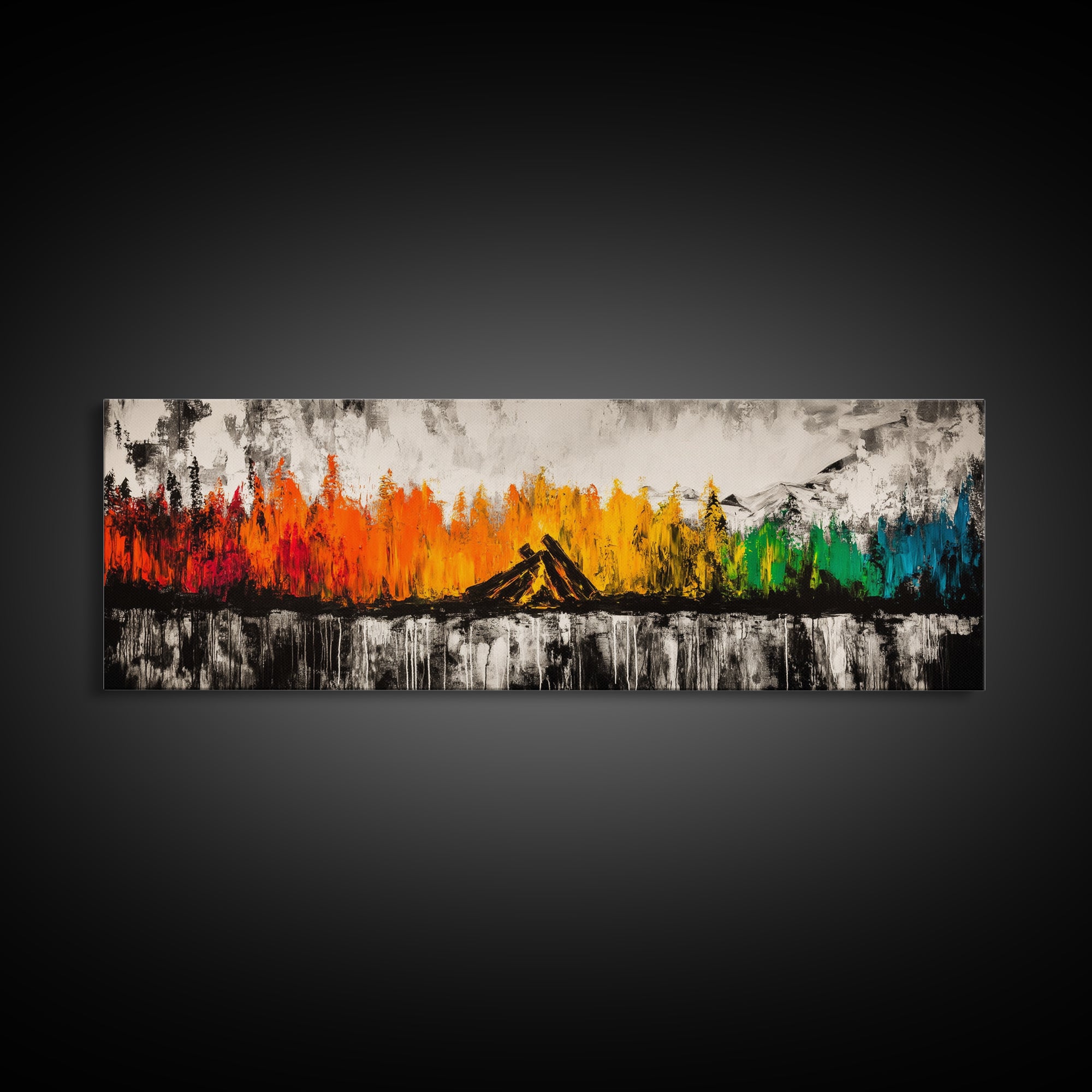 Campfire Nights, Fall Decor, Outdoor Adventure Art, Canvas Print, Rustic Home Wall Art, Cozy Fireplace Painting, Nature Lover Gift