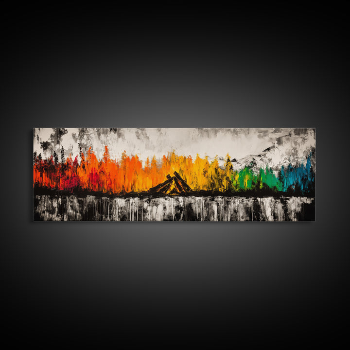 Campfire Nights, Fall Decor, Outdoor Adventure Art, Canvas Print, Rustic Home Wall Art, Cozy Fireplace Painting, Nature Lover Gift