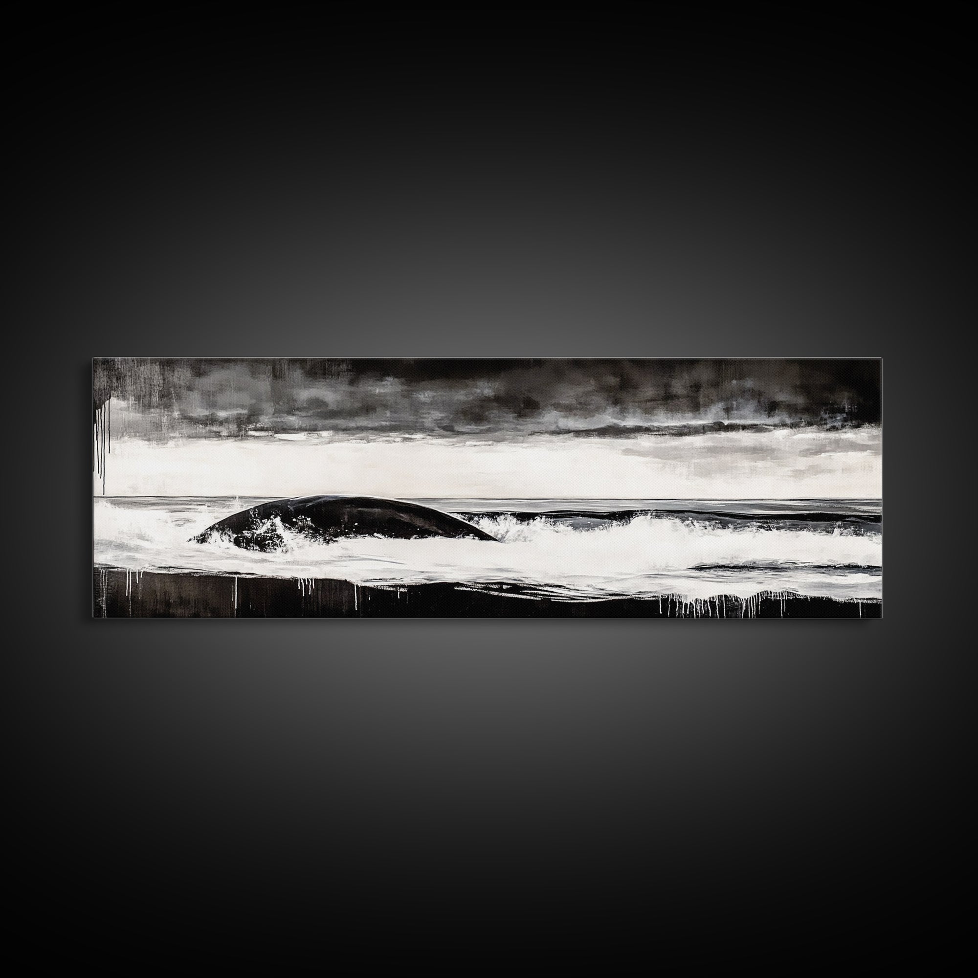 Ocean Wave, Moody Seascape, Black and White Art, Framed Canvas Print, Stormy Water, Coastal Home Decor, Nautical Wall Art, Large Statement Piece