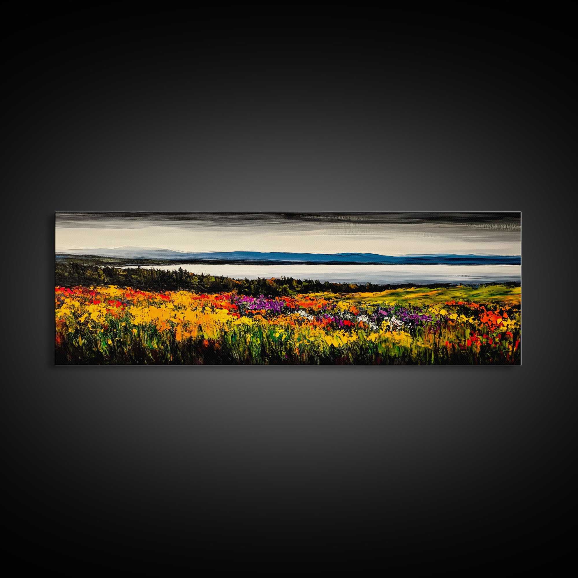 Mountain Meadow, Vibrant Landscape Art, Nature Painting, Framed Canvas Print, Fall Wall Art, Cabin Decor, Rustic Art