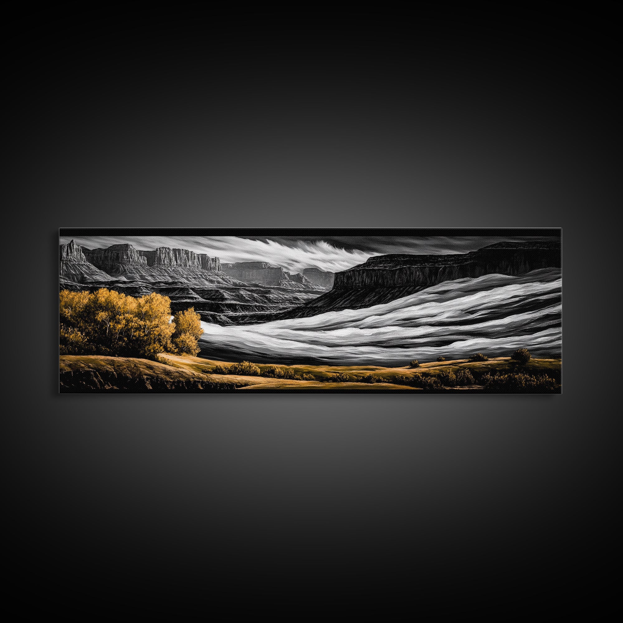 Desert Canyon, Black and White Landscape, Rustic Western Art, Framed Canvas Print, Fall Wall Art, Nature Photography Style
