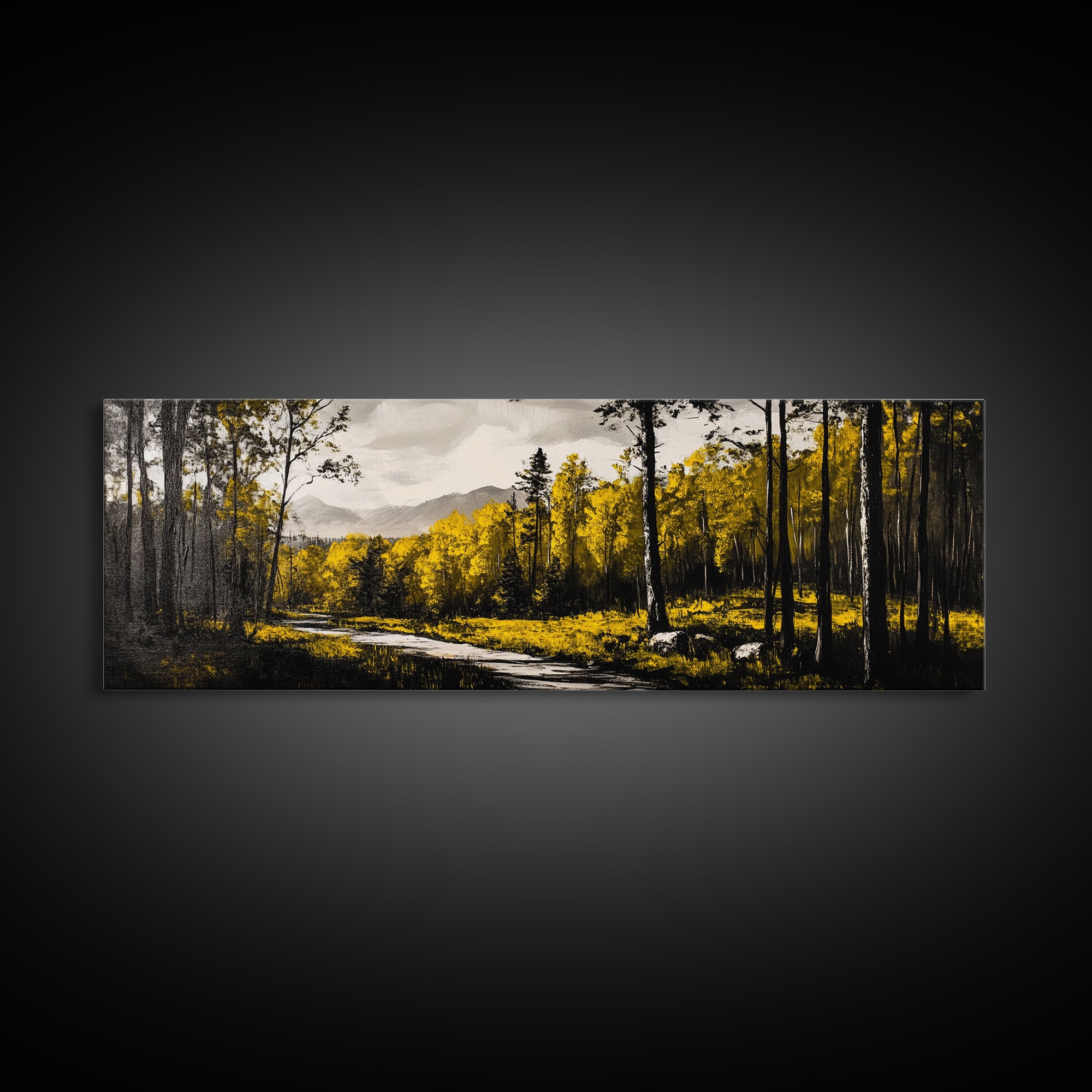 Forest Path, Golden Trees, Autumn Landscape, Canvas Print, Rustic Nature Art, Cozy Cabin Decor, Fall Wall Art, Living Room Wall Decor