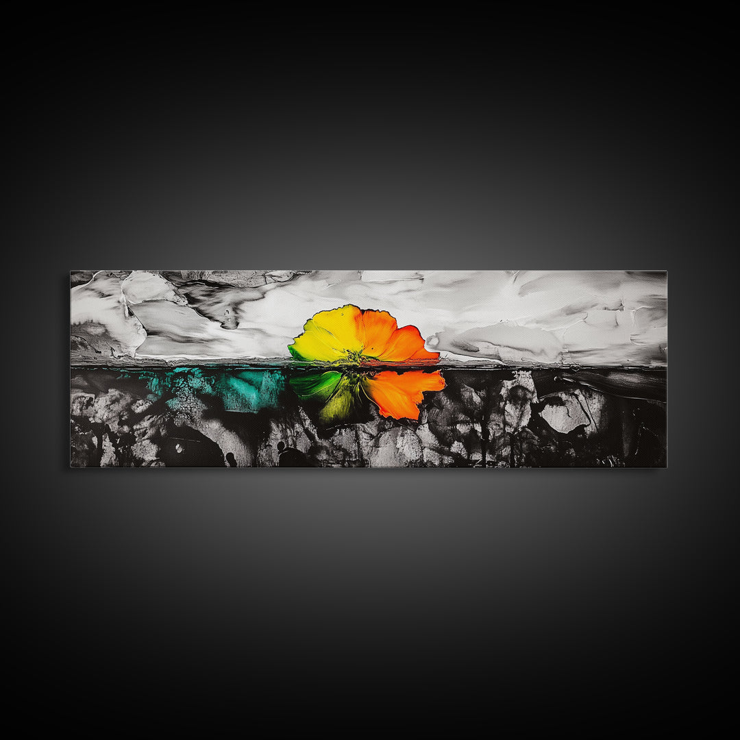 Abstract Floral Art, Floating Flower Print, Modern Botanical Wall Decor, Vibrant Nature Painting, Contemporary Canvas Print, Office Art