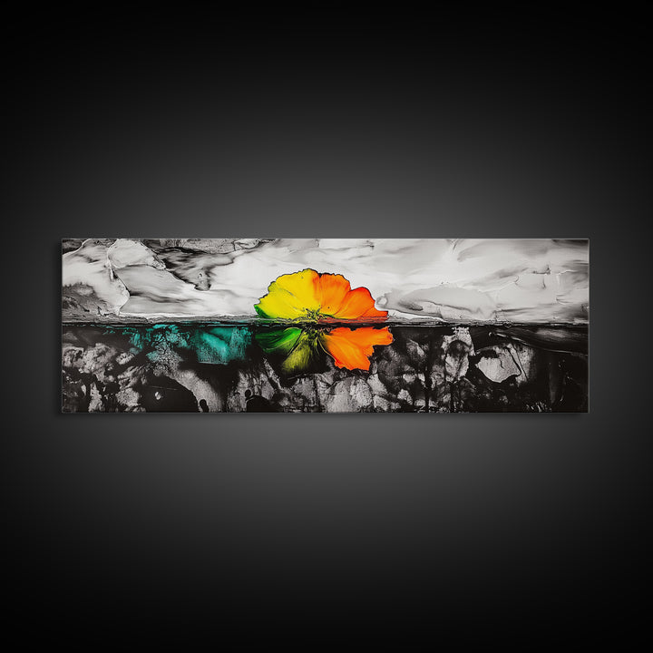 Abstract Floral Art, Floating Flower Print, Modern Botanical Wall Decor, Vibrant Nature Painting, Contemporary Canvas Print, Office Art