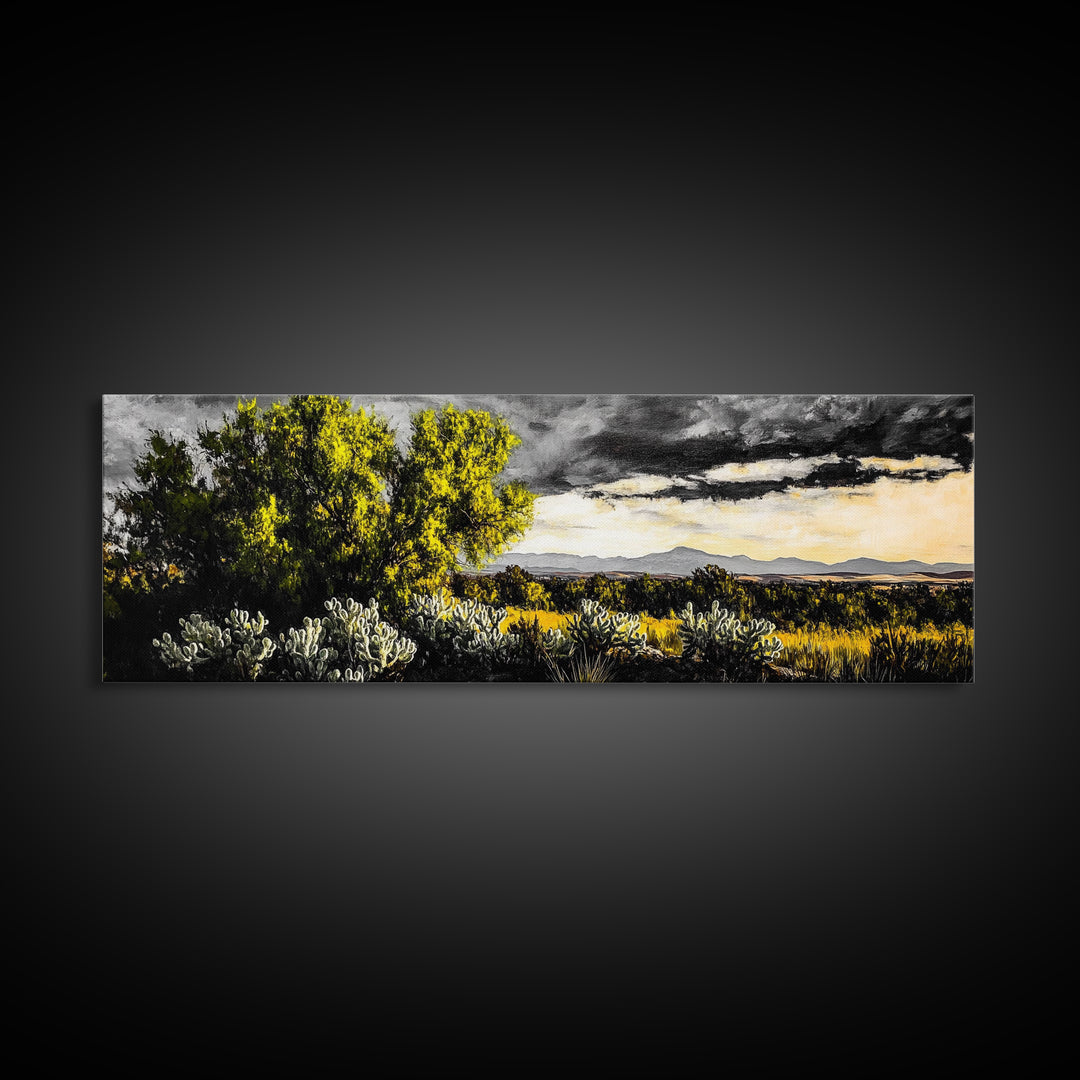 Desert Sunset, Cactus Landscape, Southwest Art, Nature Wall Decor, Framed Canvas Print, Earthy Home Decor, Rustic Western Art, Moody Wall Decor