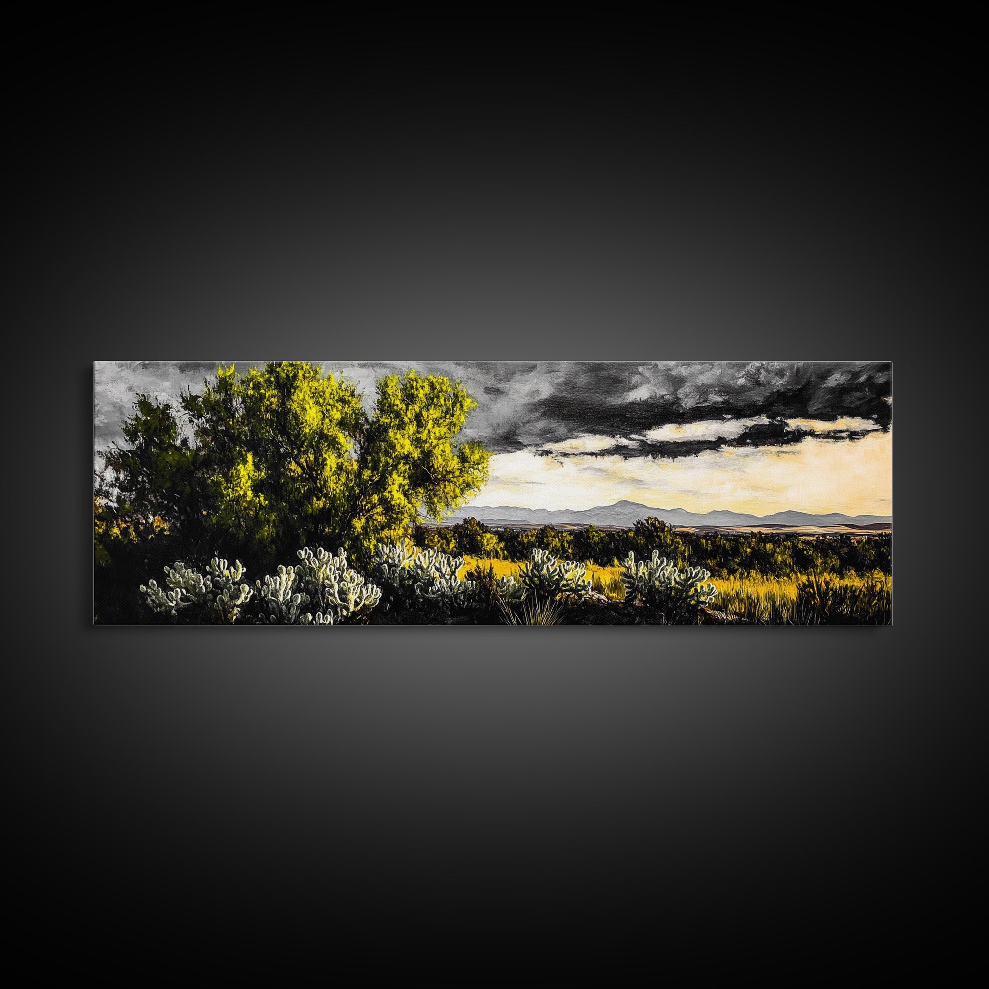 Desert Sunset, Cactus Landscape, Southwest Art, Nature Wall Decor, Framed Canvas Print, Earthy Home Decor, Rustic Western Art, Moody Wall Decor