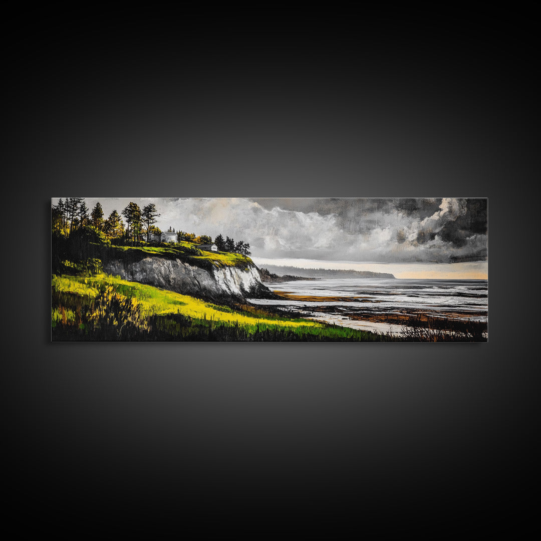 Coastal Cliffs, Stormy Sky, Ocean Waves, Canvas Print, Seascape Wall Art, Nautical Painting, Bedroom Decor, Coastal Home Accent