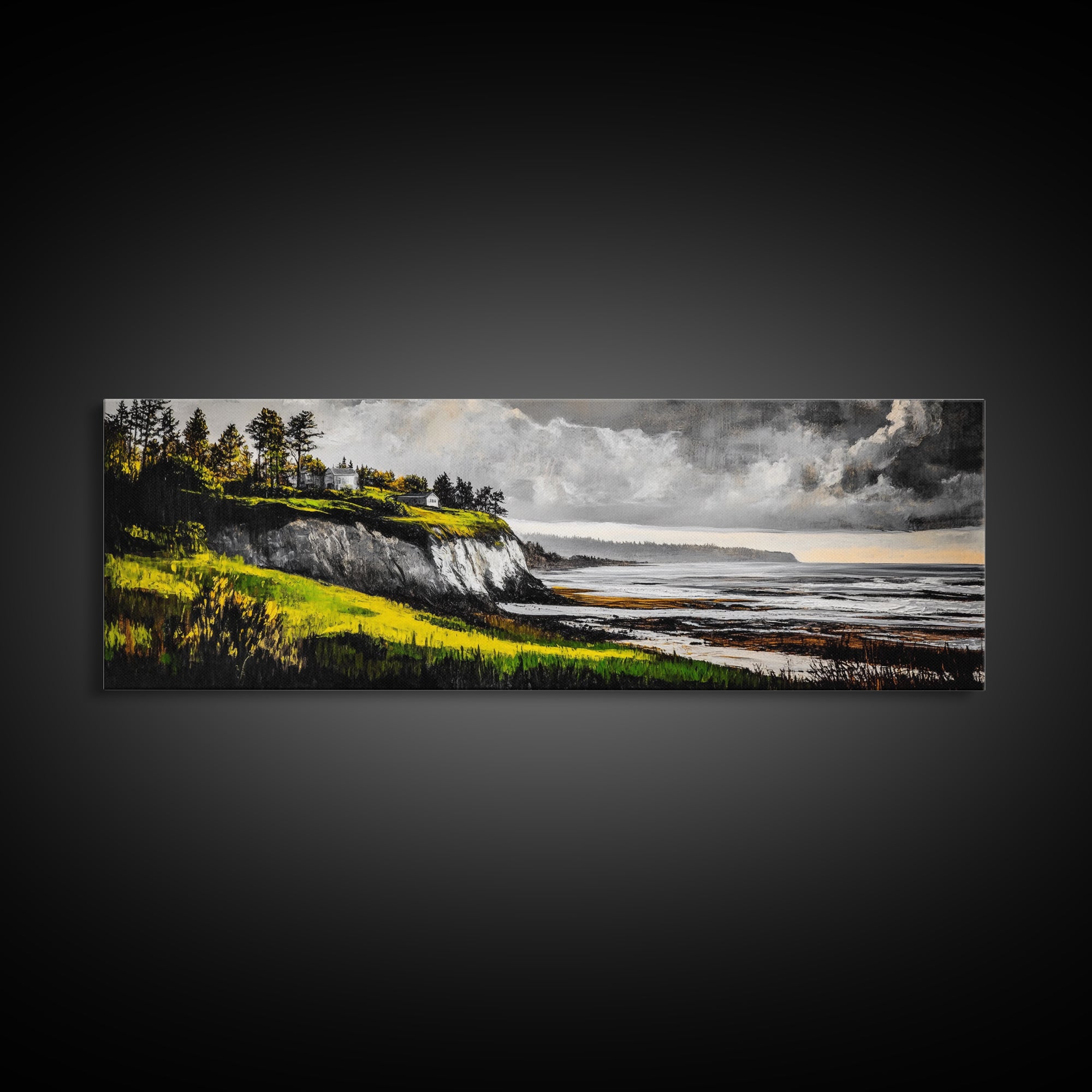 Coastal Cliffs, Stormy Sky, Ocean Waves, Canvas Print, Seascape Wall Art, Nautical Painting, Bedroom Decor, Coastal Home Accent