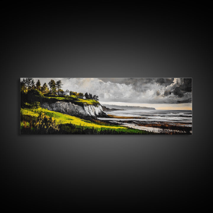 Coastal Cliffs, Stormy Sky, Ocean Waves, Canvas Print, Seascape Wall Art, Nautical Painting, Bedroom Decor, Coastal Home Accent