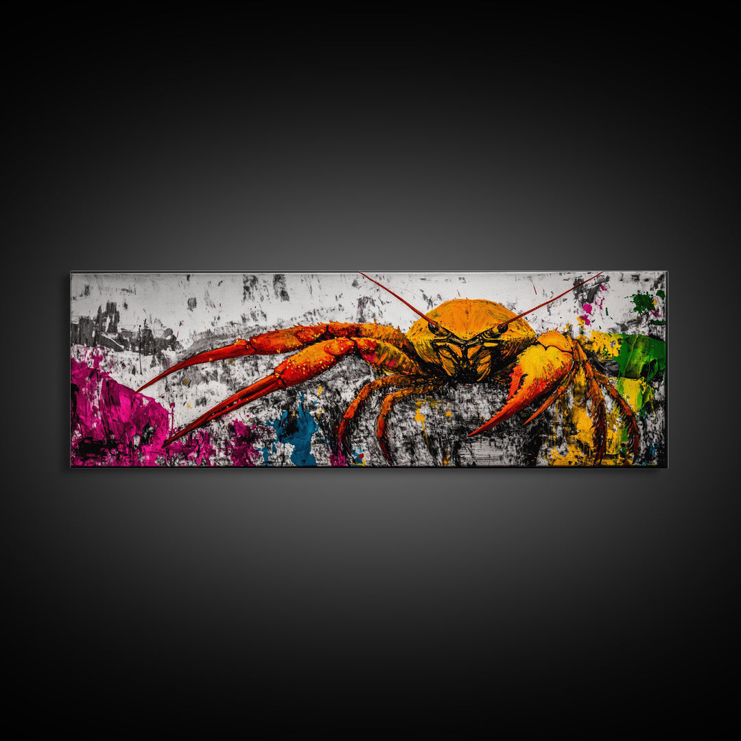 Abstract Crab Art, Coastal Marine Painting, Bold Ocean Life Wall Decor, Nautical Beach House Art, Vibrant Wildlife Print, Framed Canvas Print