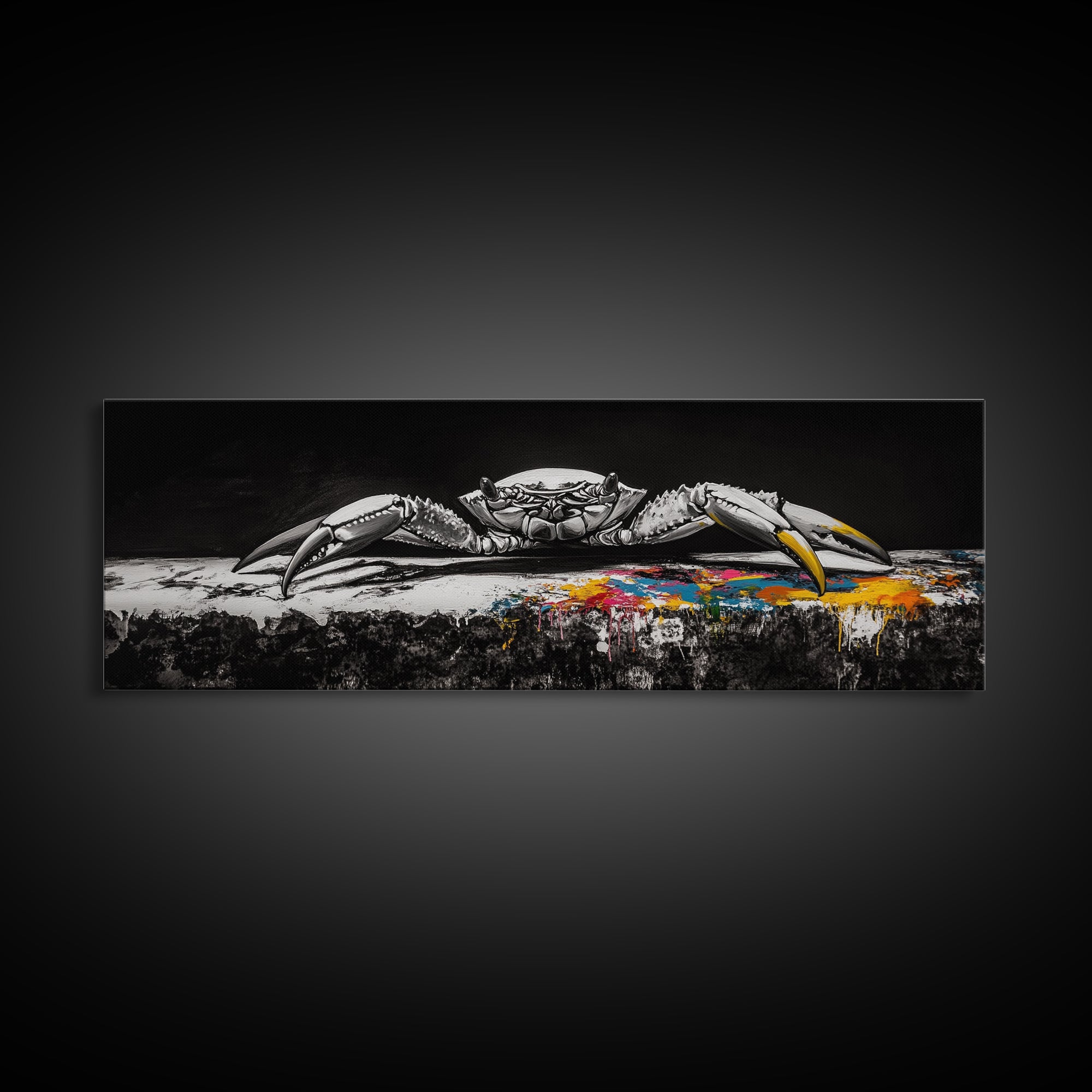 Black and White Crab, Minimalist Marine Art, Bold Nautical Decor, Coastal Kitchen Wall Art, Ocean Inspired Print, Framed Canvas Print