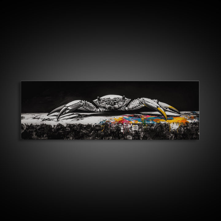 Black and White Crab, Minimalist Marine Art, Bold Nautical Decor, Coastal Kitchen Wall Art, Ocean Inspired Print, Framed Canvas Print