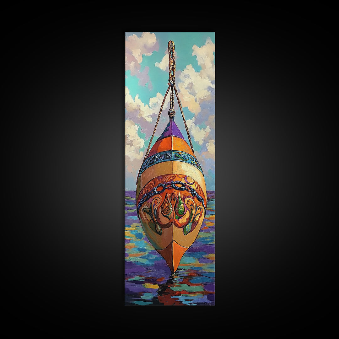 Buoy, Ocean, Nautical, Decorative, Framed Canvas Print whimsical nautical buoy painting coastal boho wall art beach house bathroom decor