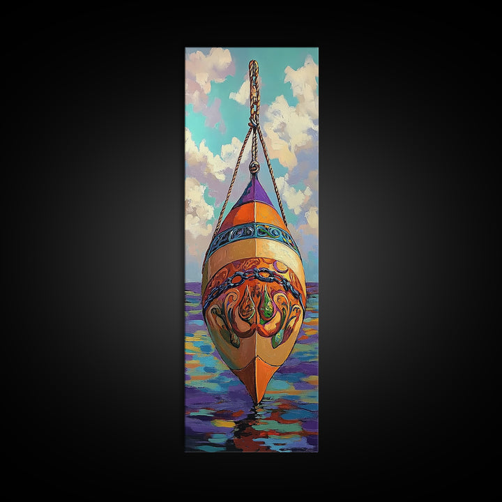 Buoy, Ocean, Nautical, Decorative, Framed Canvas Print whimsical nautical buoy painting coastal boho wall art beach house bathroom decor