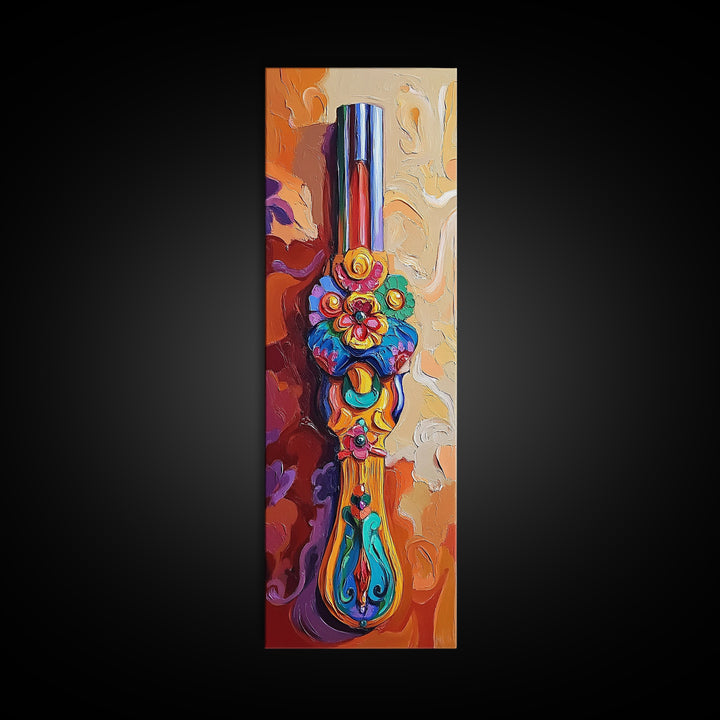 Decorative Handle, Floral Carving, Vibrant Artisan Wall Art, Baroque Boho Style, Eclectic Entryway Decor, Framed Canvas Print