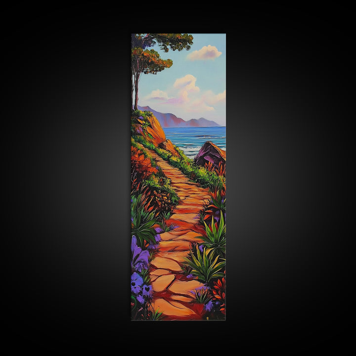 Ocean Cliff, Coastal Path, Seaside Trail Landscape Art, Bright Boho Nature Vibes, Relaxing Scenic Decor, Canvas Print