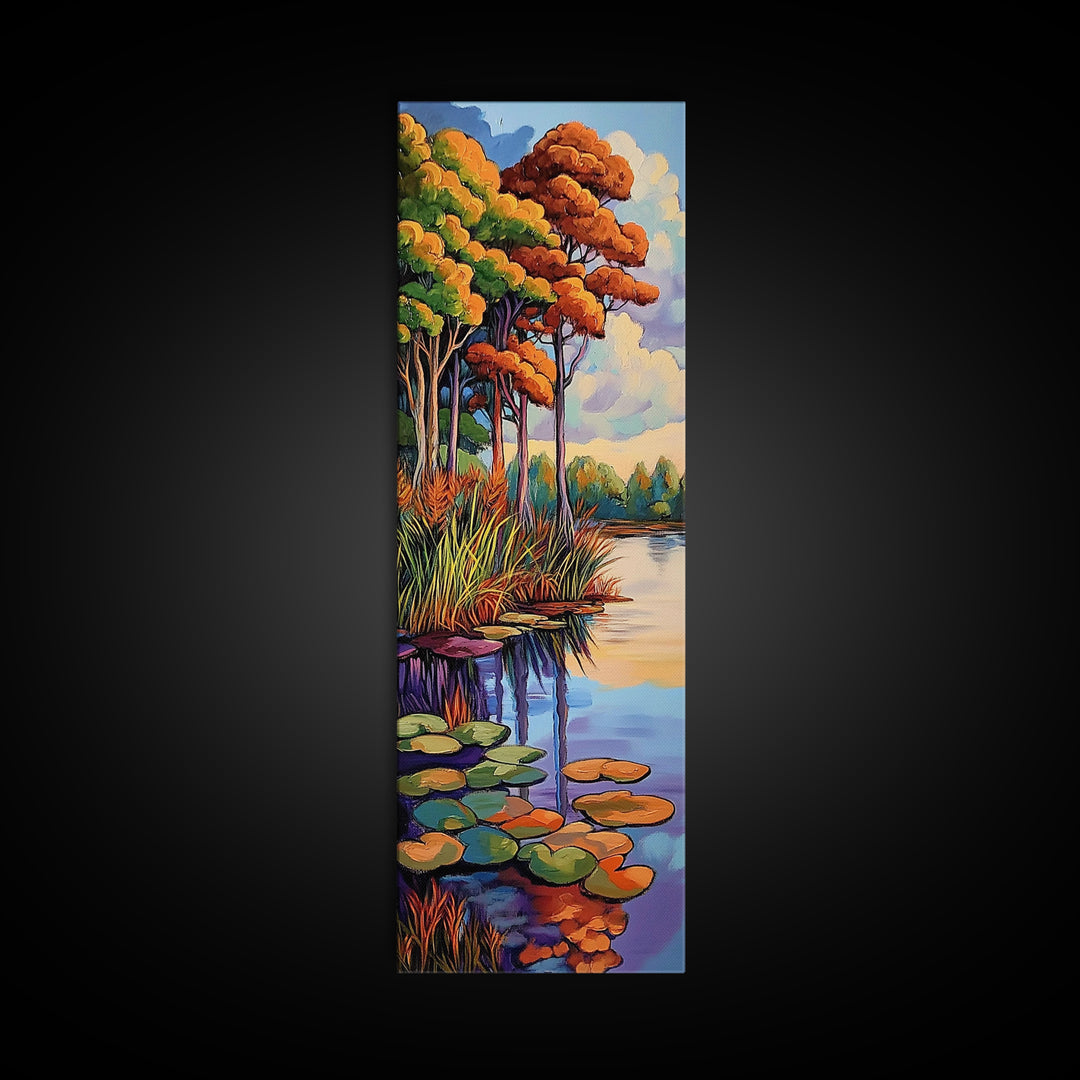 Autumn Trees, Pond, Framed Canvas Print, Fall Landscape Wall Art, Rustic Home Decor, Nature Lover Gift, Living Room Woodland Scene