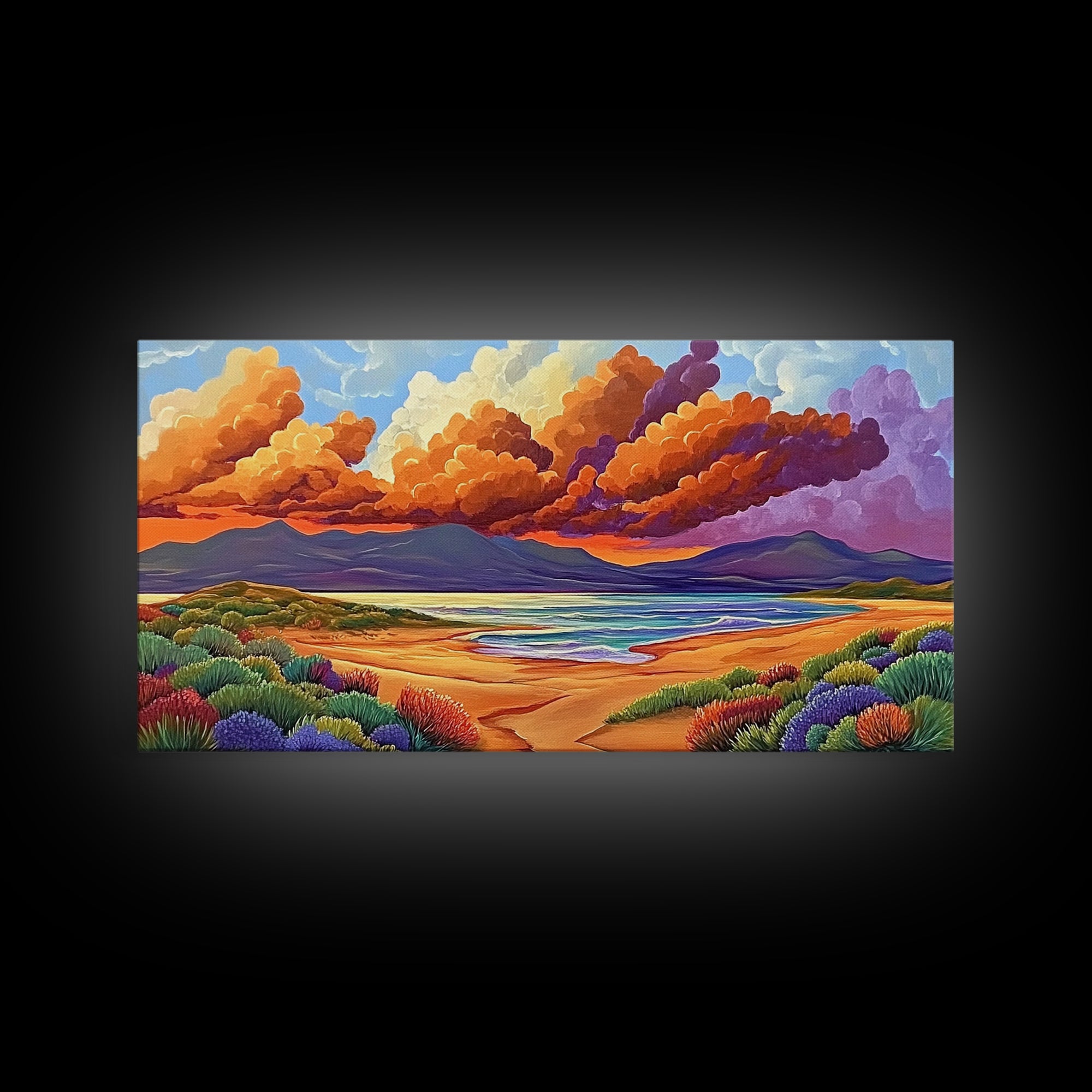 Coastal Sunset, Sandy Dunes, Ocean View, Canvas Print, Beach sunset artwork perfect Bathroom Wall Art or Tranquil Bedroom Decor