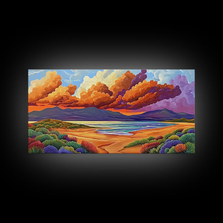 Coastal Sunset, Sandy Dunes, Ocean View, Canvas Print, Beach sunset artwork perfect Bathroom Wall Art or Tranquil Bedroom Decor