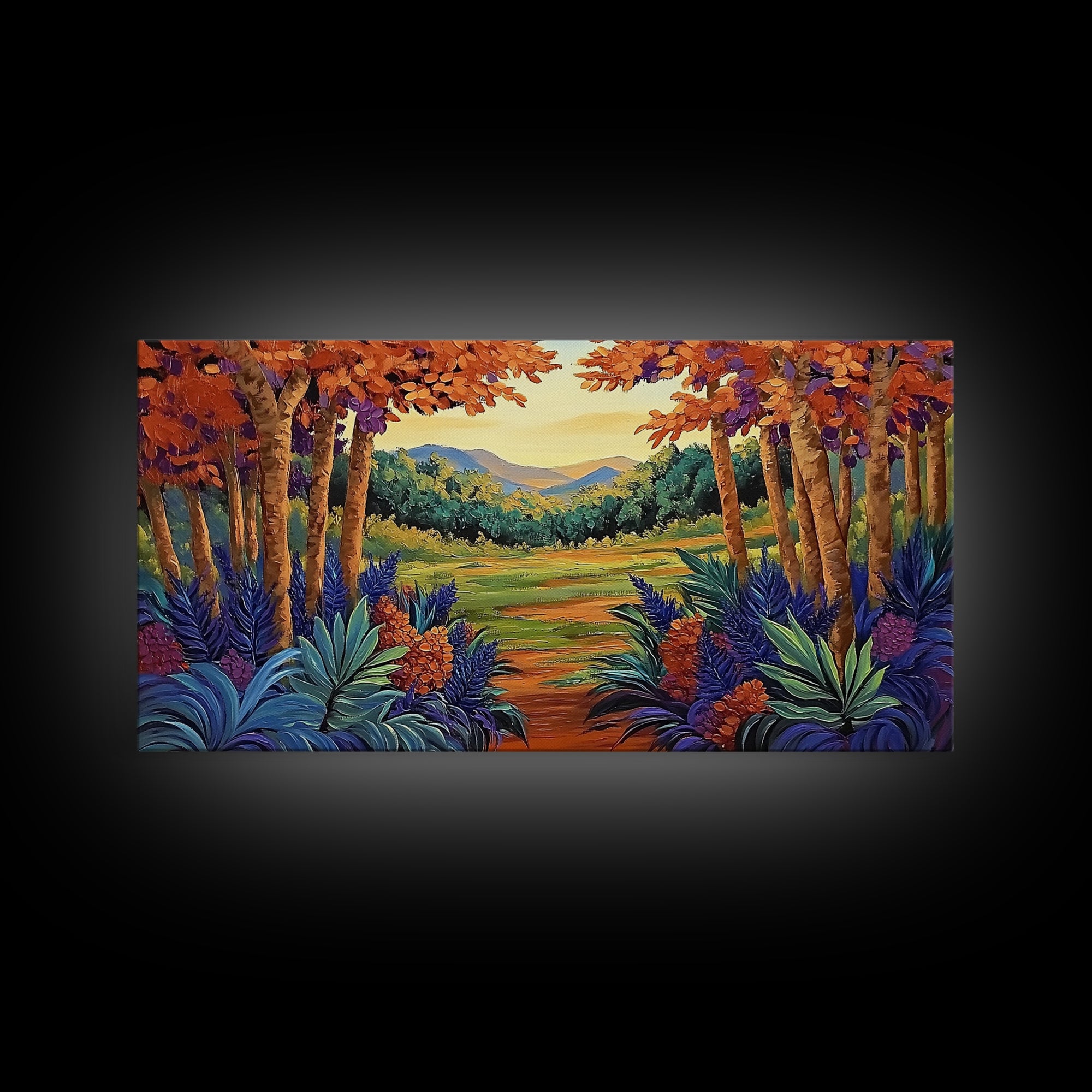 Forest Fall, Colorful, Leaves, Framed Canvas Print bold woodland foliage design, vibrant autumn landscape art, hallway wall accent