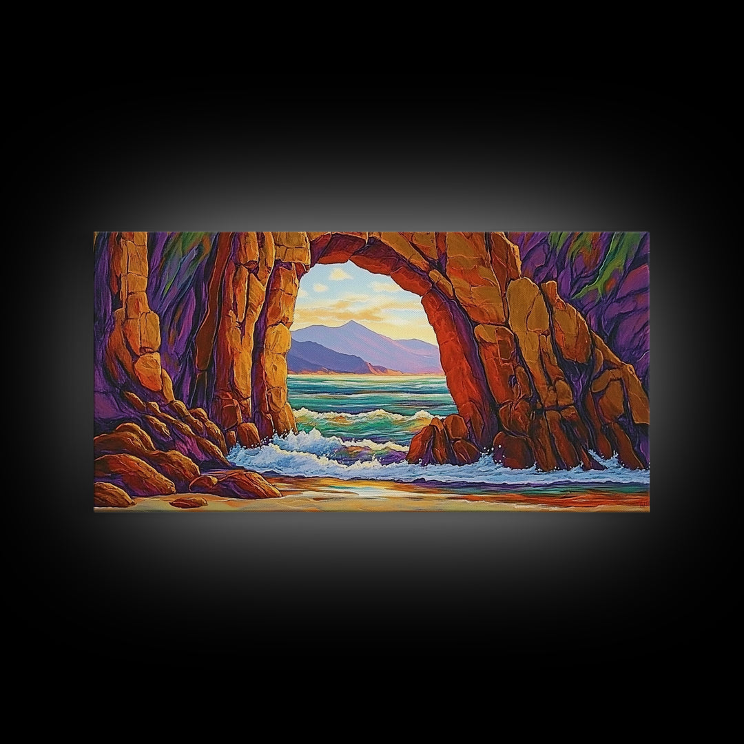 Archway Ocean, Rocks, Canvas Print, Coastal Decor, Beach House Landscape Art, Dramatic Seascape, Living Room Wall Art, Nature Painting