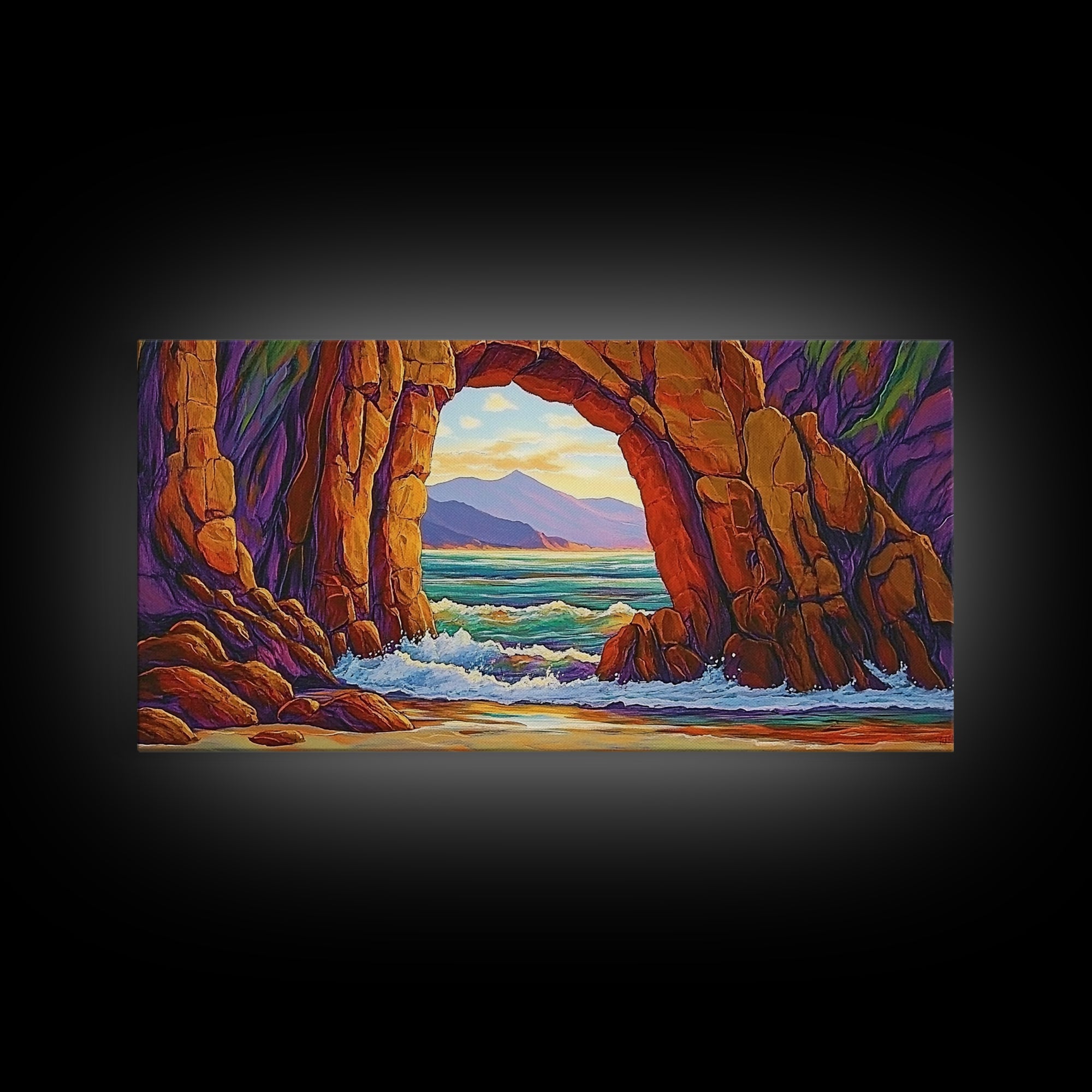 Archway Ocean, Rocks, Canvas Print, Coastal Decor, Beach House Landscape Art, Dramatic Seascape, Living Room Wall Art, Nature Painting