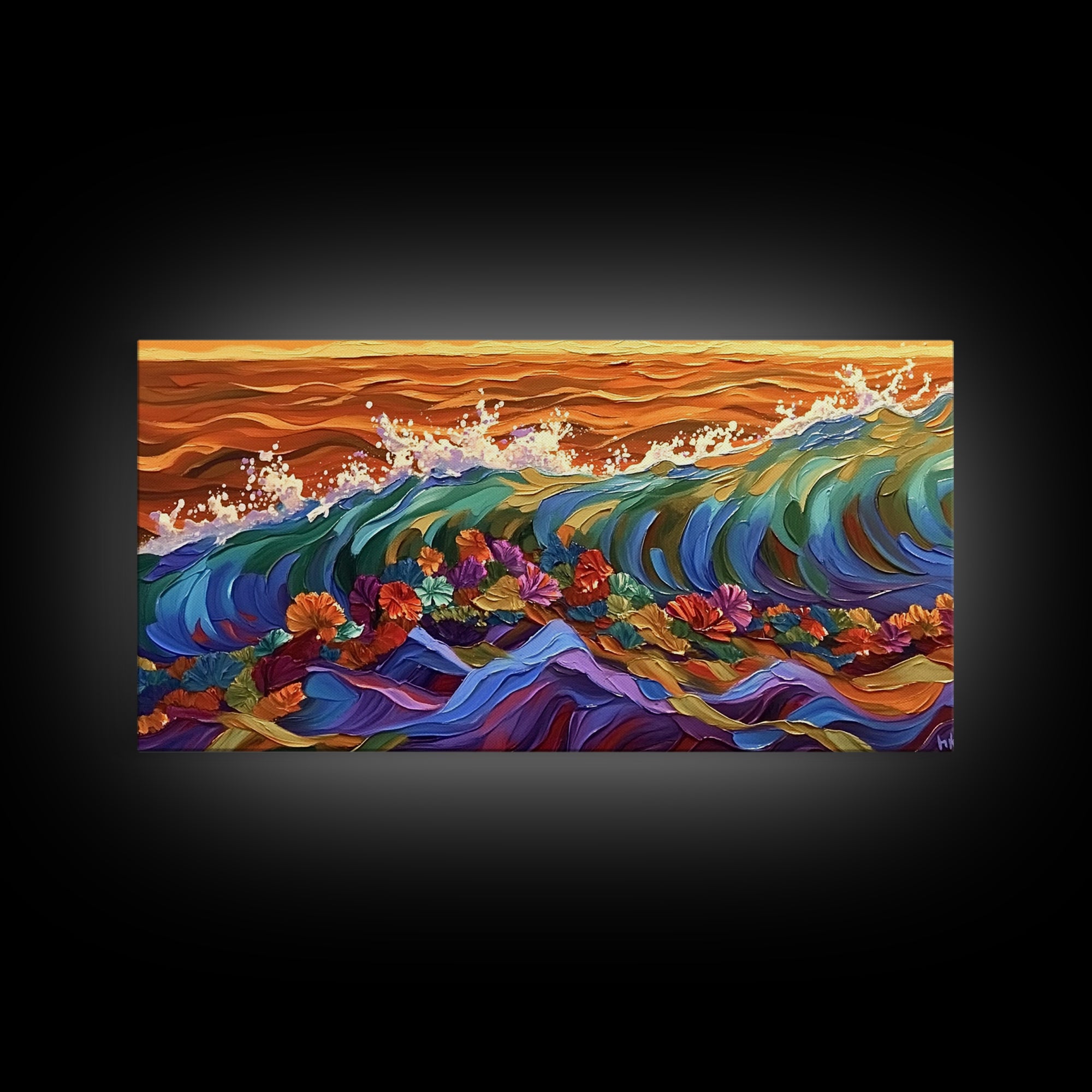Sunset Ocean, Bold Waves, Color Splash, Canvas Print, Vibrant Seascape Art, Beach House Decor, Coastal Living Room Wall Art